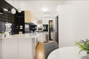 The Kitchen at Adamstown Short Stay Apartments.