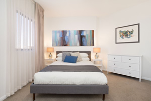 The Main Bedroom of the Three Bedroom Apartment at Boulevard Apartments.