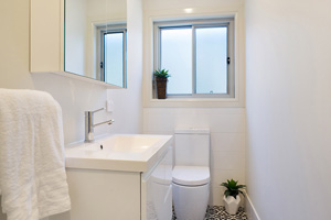 The Main Bathroom at James Street Morpeth Three Bedroom Townhouse.