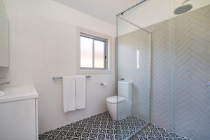 The Ensuite Bathroom at James Street Morpeth Three Bedroom Townhouse.